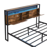 Full Size Metal Platform Bed Frame with Wooden Headboard and with Footboard USB,Charging Station,2 W2297P236951