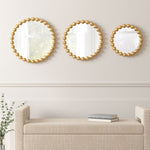 ZUN Gold Beaded Round Wall Mirror 3-piece set B03599371