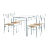 ZUN [110 x 70 x 76cm] Iron Glass Dining Table and Chairs Silver One Table and Four Chairs MDF Cushion 95820991