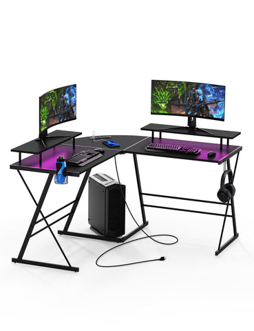 ZUN Gaming Desk, L Shaped Computer Corner Desk, 53" Ergonomic Gaming Table Monitor Stands, PC Desk 96088907