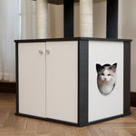 ZUN All-in-One Multi-Functional Cat Tree Modern Wood Cat Tower with Cat Washroom Litter Box House, Cat 45510350