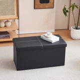 ZUN FCH 76*38*38cm Glossy With Lines PVC MDF Foldable Storage Footstool Black 34968681