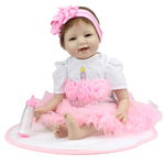 ZUN Pink Princess Skirt Fashionable Play House Toy Lovely Simulation Baby Doll with Clothes Size 22" 75133696