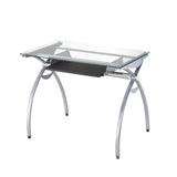 ZUN Techni Mobili Contempo Clear Glass Top Computer Desk with Pull Out Keyboard Panel, Clear RTA-00397B-GLS