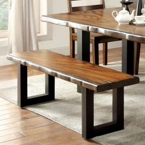 ZUN Tobacco Oak Finish Solid wood Industrial Style Kitchen 1pc Bench Dining Room Furniture U-shaped Legs B011P148641