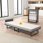ZUN Metal Folding Bed Frame with Foam Mattress, Easy Storage and Movable with 4 Castors W1960131348