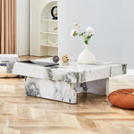 ZUN A modern and practical coffee table, black and white in imitation marble pattern, made of MDF W1151119880