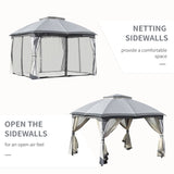 ZUN 10' x 12' Outdoor Gazebo, Patio Gazebo Canopy Shelter w/ Double Vented Roof, Zippered Mesh W2225142547