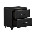 ZUN Contemporary Durable Black Faux Leather Covering 1pc Nightstand of Drawers Silver Tone Bar Pulls B01153387