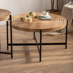 ZUN 33"Modern Thread Design Round Coffee Table , MDF Table Top with Cross Legs Metal Base W75770645