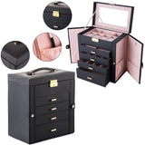 ZUN Synthetic Leather Huge Jewelry Box Mirrored Watch Organizer Necklace Ring Earring Storage Lockable 27866558