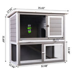 ZUN Wooden Rabbit Hutch with Pull Out Tray, Weatherproof 2-Tier Bunny Run Cage, Outdoor Animal Enclosure W2181P155147