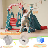 ZUN Toddler Slide and Swing Set 3 in 1, Kids Playground Climber Swing Playset with Basketball Hoops PP322877AAJ