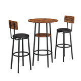ZUN Double Layer Round Bar Table with 2 Bar Stools PU Soft Seat Back Breakfast table. 56942722