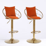 ZUN Orange velvet bar chair, pure gold plated, unique design,360 degree rotation, adjustable W117064134