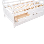 ZUN Low Loft Bed Twin Size with Full Safety Fence, Climbing ladder, Storage Drawers and Trundle White WF296596AAK