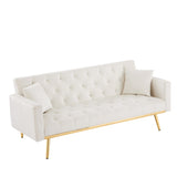 ZUN Cream White Convertible Folding Futon Sofa Bed , Sleeper Sofa Couch for Compact Living Space. W58842655