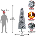 ZUN 7 Feet Prelit Snow Flocked Pencil Christmas Tree Decoration 150 LED UL Plug Warm Lights 570 Branch W1950125605