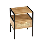 ZUN Set of 2, 15.75" Rattan End table with drawer, Modern nightstand, metal legs,side table for living W1265123645