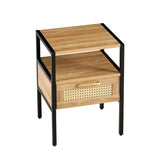 ZUN Set of 2, 15.75" Rattan End table with drawer, Modern nightstand, metal legs,side table for living W1265123645