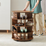 ZUN [New Design] Round pushable wooden shoe cabinet on wheels for 16-20 pairs of shoes-Brown W2272140327