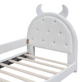 ZUN Teddy Fleece Twin Size Upholstered Daybed with OX Horn Shaped Headboard, White WF308906AAK