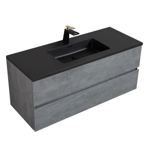 ZUN 47'' Wall Mounted Single Bathroom Vanity in Ash Gray With Matte Black Solid Surface Vanity Top W1920P158000