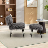 ZUN 25.2'' Wide Faux Fur Plush Accent Chair With Ottoman, Living Room Chair With Footrest, Fluffy W1852107379