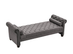 ZUN Dark Grey, Solid Wood Legs Velvet Rectangular Sofa Bench with Attached Cylindrical Pillows 47066390