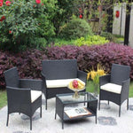 ZUN 4 PC Rattan Patio Furniture Set Outdoor Patio Cushioned Seat Wicker Sofa W20985037