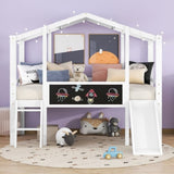 ZUN Twin Size Loft Bed with Ladder and Slide, House Bed with Blackboard and Light Strip on the Roof, WF307450AAK