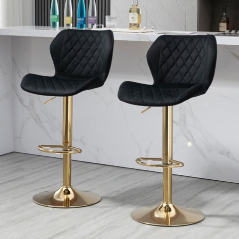 ZUN Black Velvet Adjustable Swivel Bar Stools Set Of 2 Modern Counter Height Barstools With Golden Color W116472790