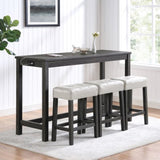 ZUN Bar Table Set with Power Outlet, Bar Table and Chairs Set, 4 Piece Dining Table Set, Industrial W1781110612