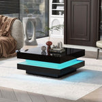 ZUN ON-TREND High Gloss Minimalist Design with LED Lights, 2-Tier Square Coffee Table, Center Table for WF295997AAB