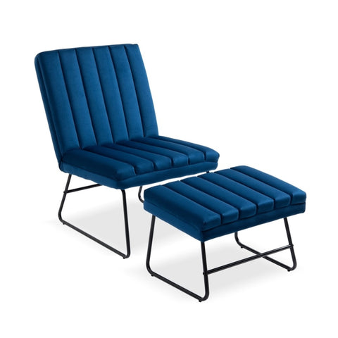 ZUN Dark Blue Modern Lazy Lounge Chair, Contemporary Single Leisure Upholstered Sofa Chair Set W116470725
