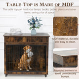 ZUN Dog Crate Furniture, Wooden Dog Crate End Table, 38.4 Inch Dog Kennel with 2 Drawers Storage, Heavy W1422109448