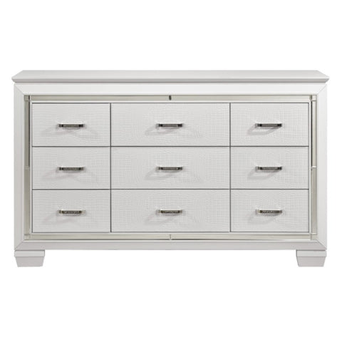 ZUN White Finish Dresser Bold Design 9 Drawers Glamorous Faux-Alligator Textured Fronts Wooden Bedroom B011134416