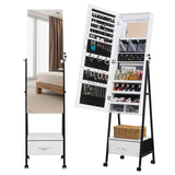 ZUN Full wooden floor style, with 1 large drawer, 4 wheels, white light beads, jewelry storage 17793812