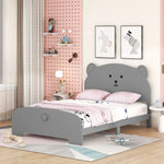ZUN Full Size Wood Platform Bed with Bear-shaped Headboard and Footboard,Gray WF307088AAE