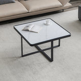 ZUN Minimalism Square coffee table,Black metal frame with sintered stone tabletop 33022570