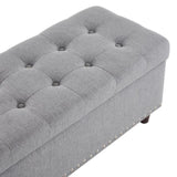 ZUN 43 Inches 110*41*42cm Linen With Storage Copper Nails Bedside Stool Footstool Light Gray 45240536