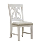 ZUN Lavish Design Distressed White 2pcs Dining Chairs Only, Gray Padded Fabric Seat Dining Room Kitchen B011111836