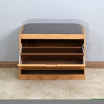 ZUN Entryway Bamboo Bench Living Room Storage Shoe Rack with Foldable Shelf 24.8 x 11.6 x 18.9 inch 21236989