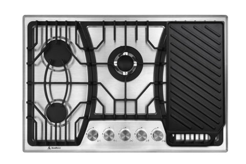 ZUN AM0501-KP Amdeivc Propane Gas Cooktop 30" Inch with Griddle, 5 Burner Built-in Stainless Steel Gas W2218137553