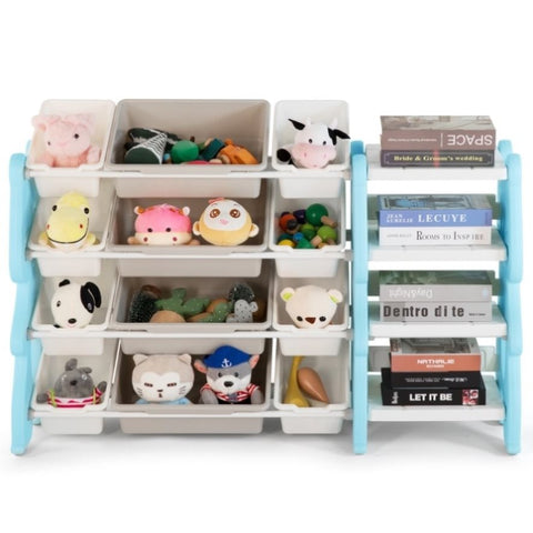 ZUN Multi-layered Plastic Kids Storage Organizer Bookcase Toys Shelf w/Storage Box 29455275
