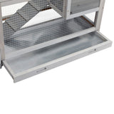 ZUN 2-story Wooden Rabbit Cage, Bunny Hutch with Ladder, Openable Roof and Removable Tray, Gray W2181P153011