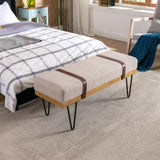 ZUN Linen Fabric soft cushion Upholstered solid wood frame Rectangle bed bench with powder coating metal W72835703