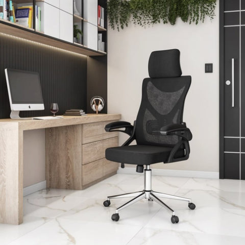 ZUN Techni Mobili Essential Ergonomic Office Chair with Headrest & Lumbar Support, Black B031P154876
