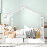 ZUN Full Size House Platform Bed with Two Drawers,Headboard and Footboard,Roof Design,White WF292923AAK
