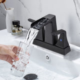 ZUN Two Handle 4 Inch Centerset Waterfall Bathroom Sink Faucet, Matte Black W122467237